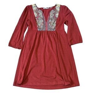KIMCHI BLUE Boho Fairy Babydoll Peasant Y2K Silk Panel 3/4 Sleeve Red Dress M